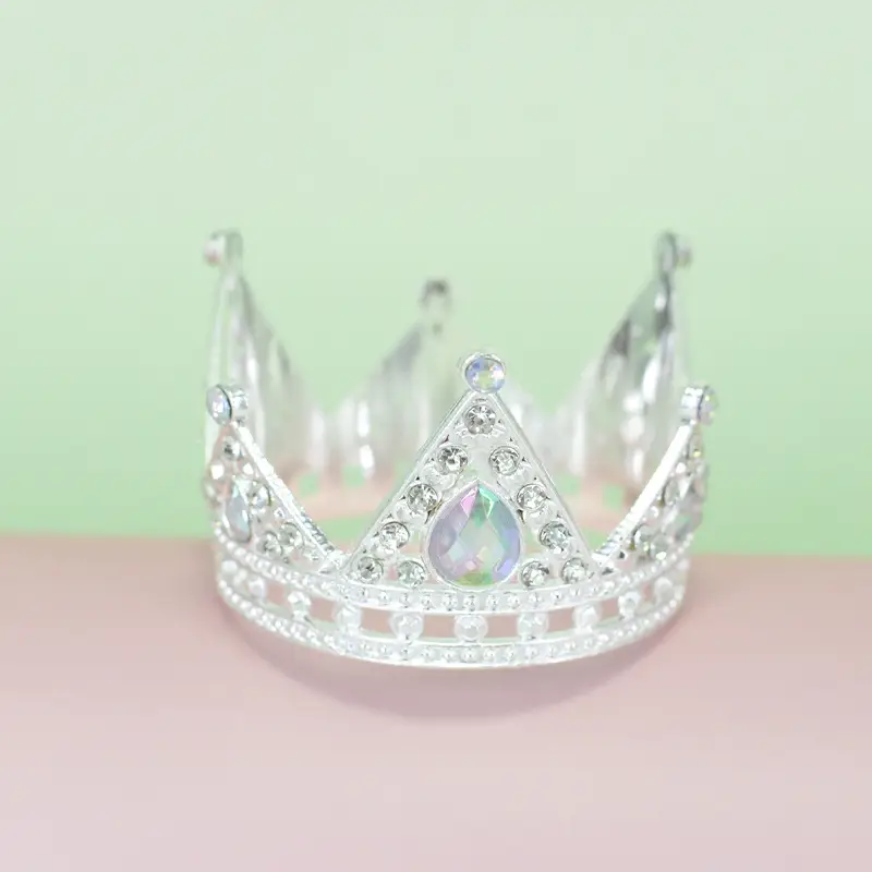 Gold Crown Crown with Blue Crystal Bridal Hairband - Image 14