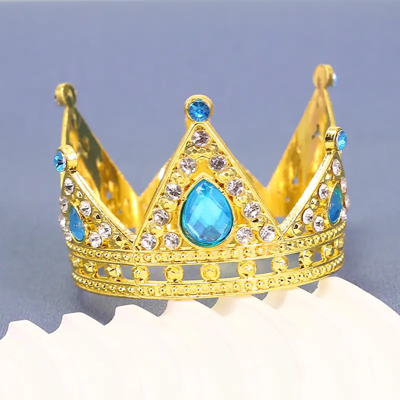 Gold Crown Crown with Blue Crystal Bridal Hairband - Image 15