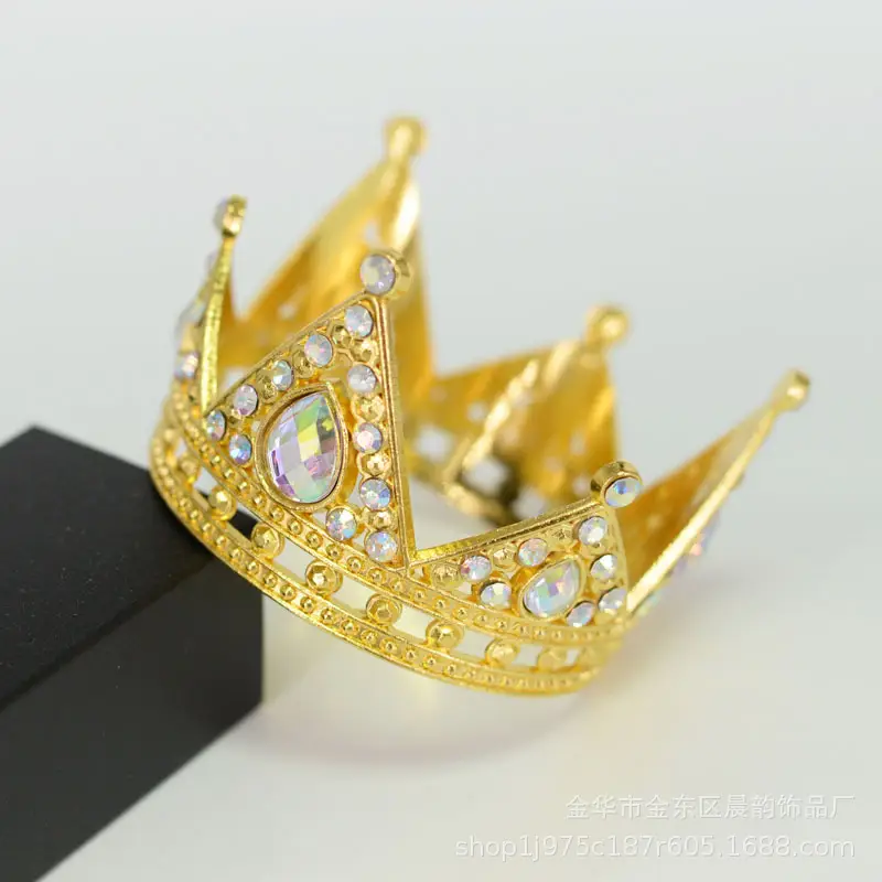 Gold Crown Crown with Blue Crystal Bridal Hairband - Image 2