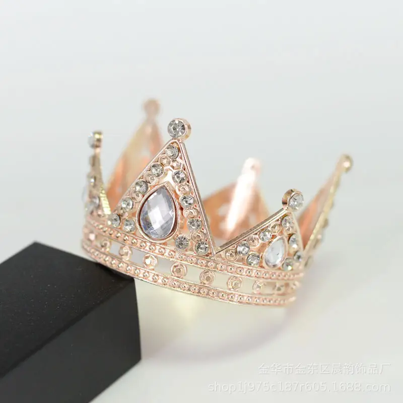 Gold Crown Crown with Blue Crystal Bridal Hairband - Image 7