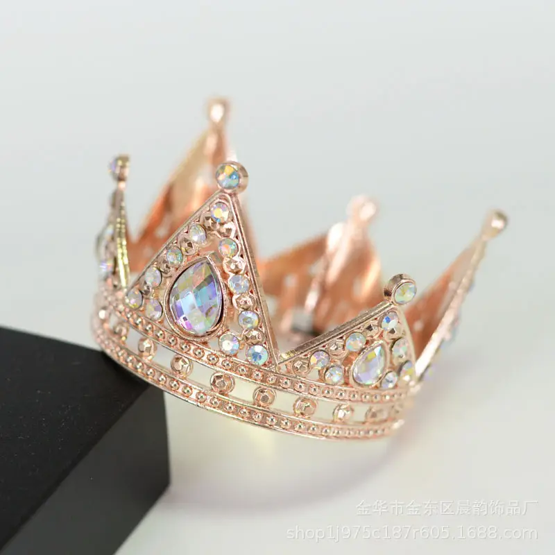 Gold Crown Crown with Blue Crystal Bridal Hairband - Image 8
