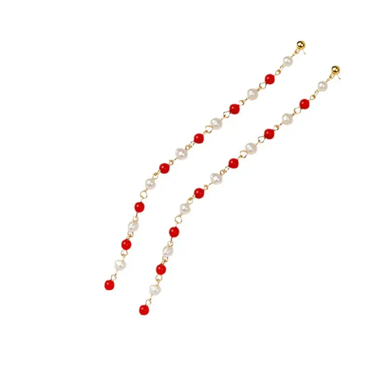 Green Freshwater Pearls Ear Wire with White Jade Tassels - Image 13