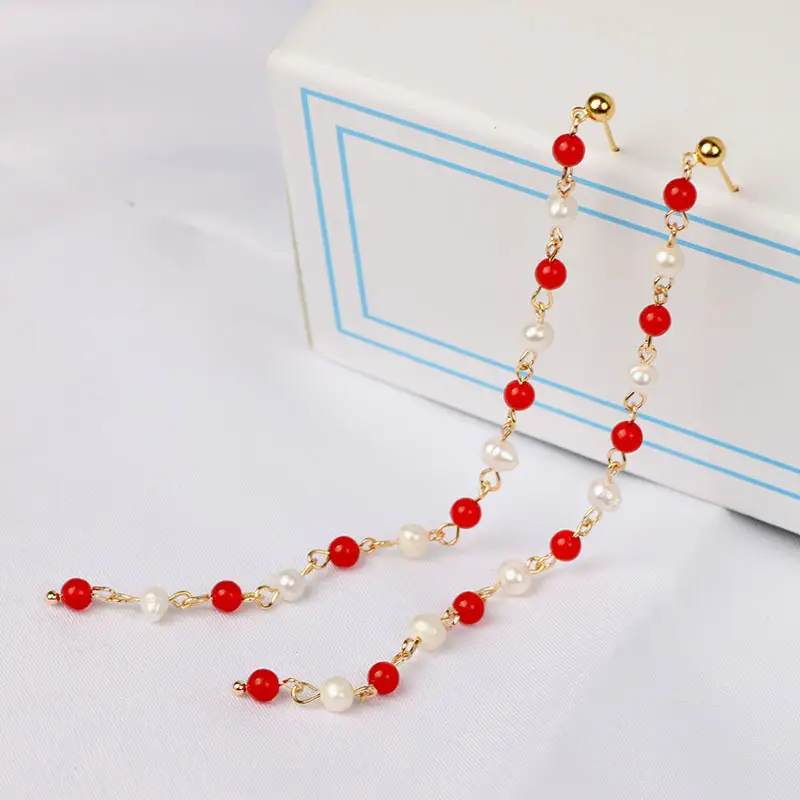 Green Freshwater Pearls Ear Wire with White Jade Tassels — feature 3