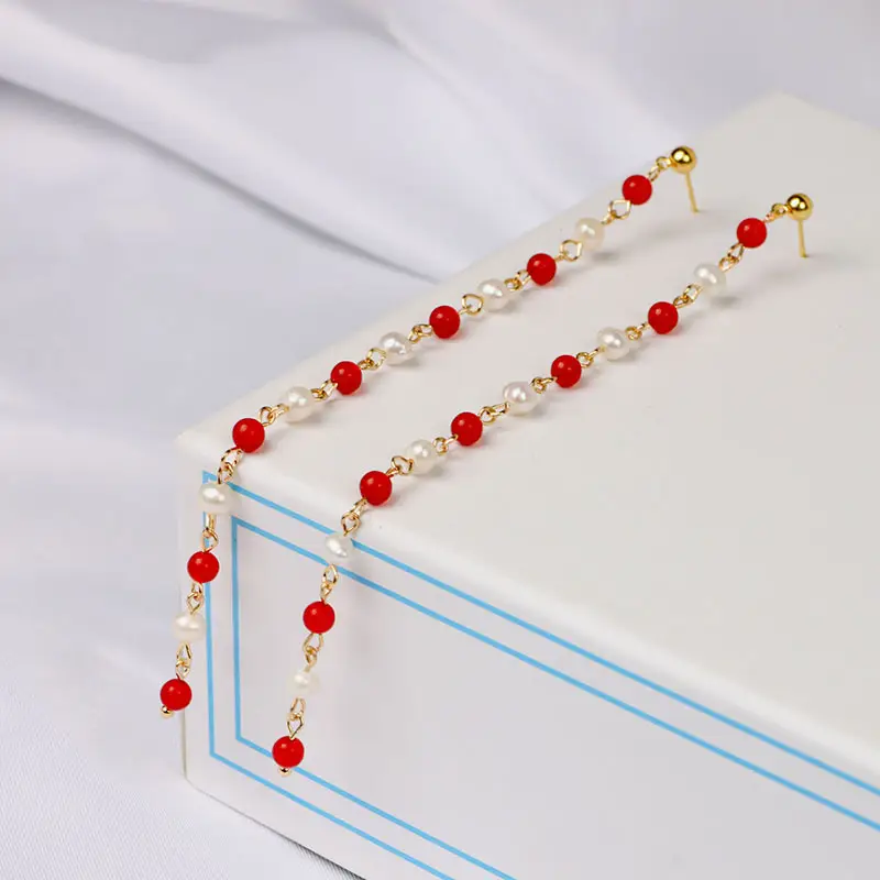 Green Freshwater Pearls Ear Wire with White Jade Tassels — feature 4