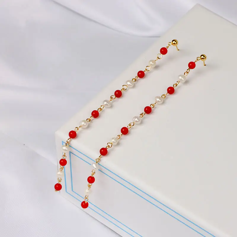 Green Freshwater Pearls Ear Wire with White Jade Tassels — feature 5