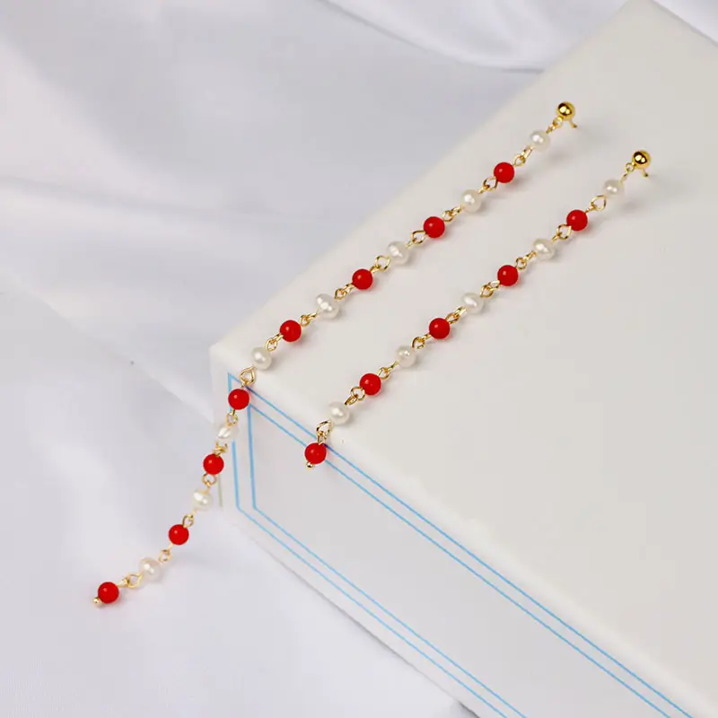 Green Freshwater Pearls Ear Wire with White Jade Tassels — feature 7