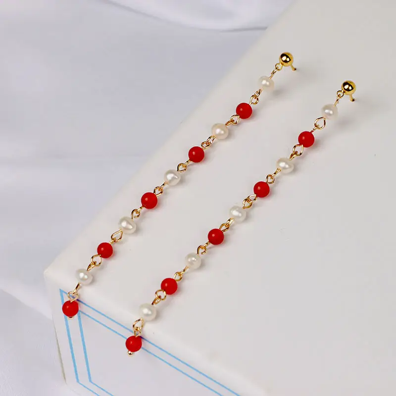 Green Freshwater Pearls Ear Wire with White Jade Tassels — feature 8