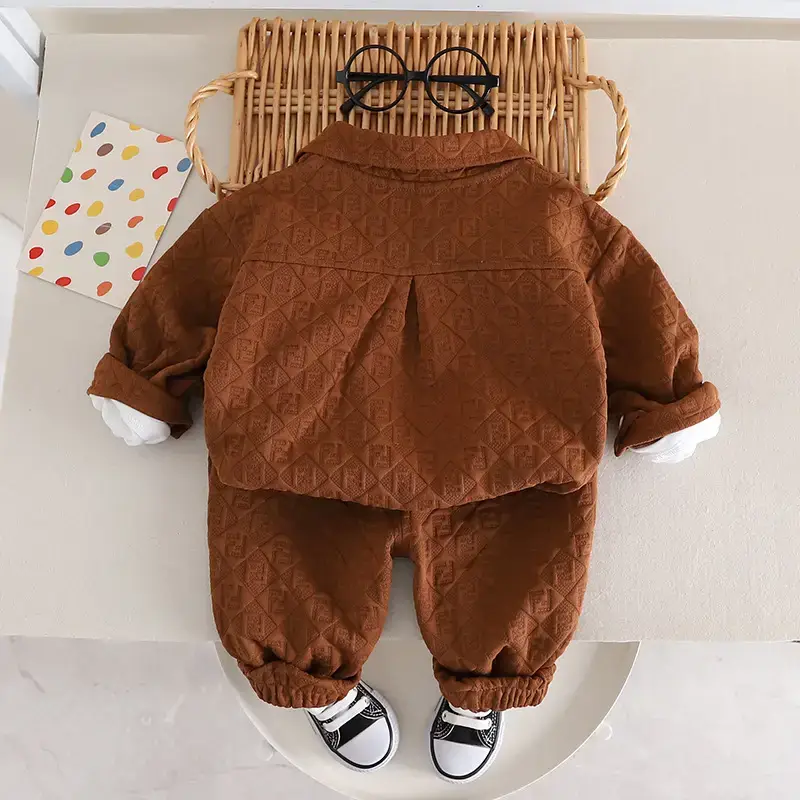 Brown Cotton Boys Jacket Set for Kids Autumn Wear