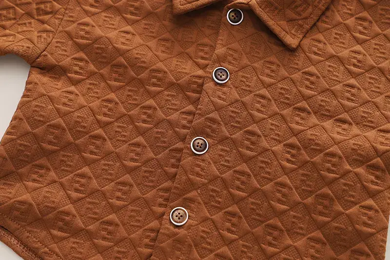 Brown Cotton Boys Jacket Set for Kids Autumn Wear