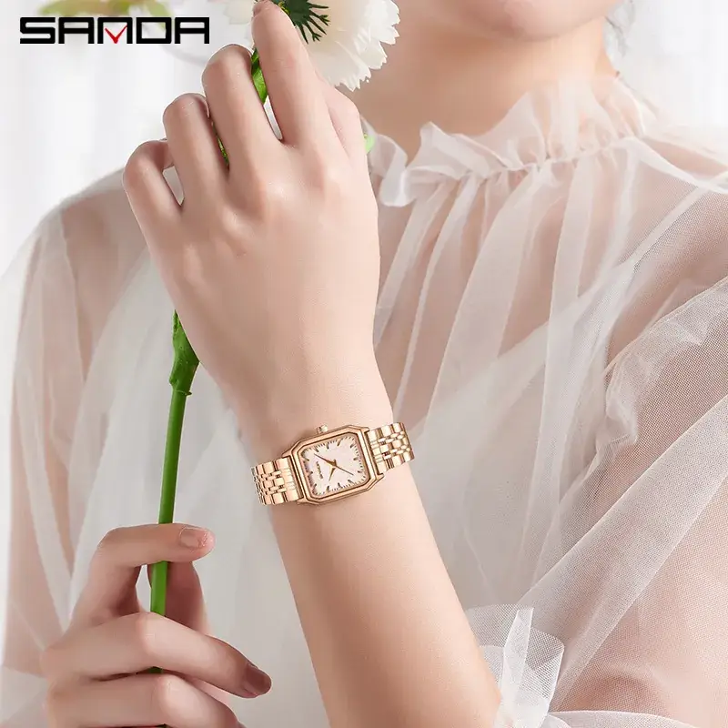 Korean Retro Square Women's Quartz Watch Gold - Image 25