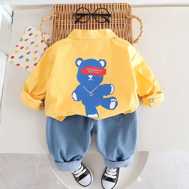 Boys 2023 Yellow Jacket T-Shirt Blue Jeans Set - Image 3