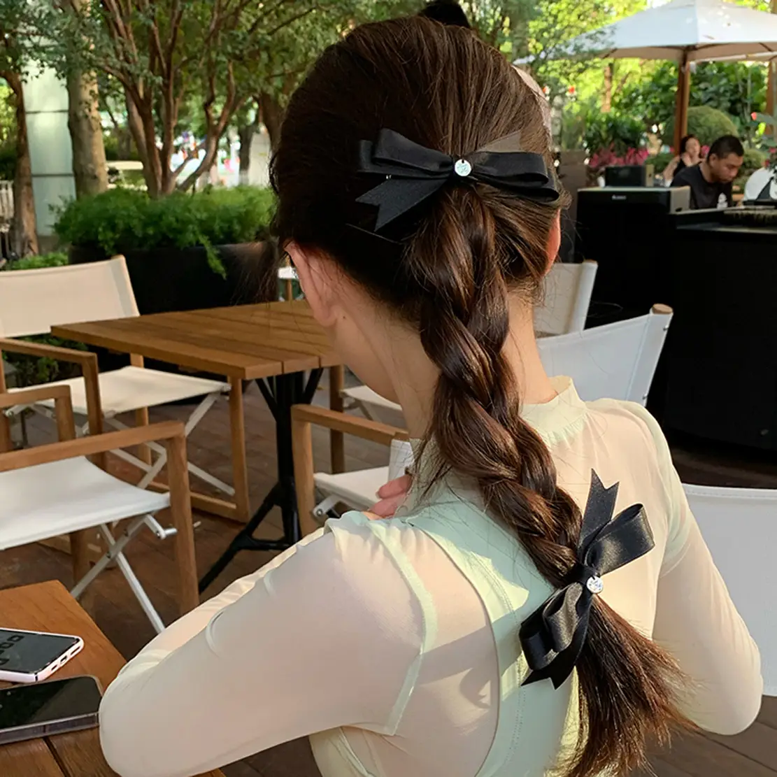 Black Bow Hairpin with Duck Bill Clip for Women - Image 2