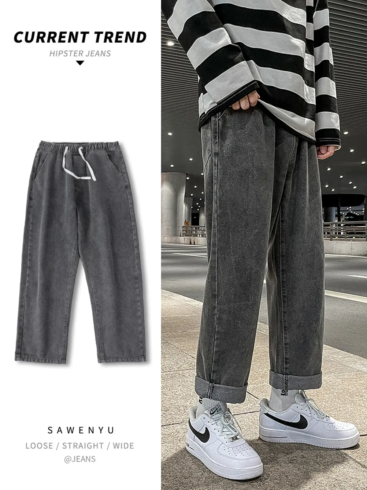 Men Straight Leg Jeans Drapey Blue Summer New Hong Kong - Image 6