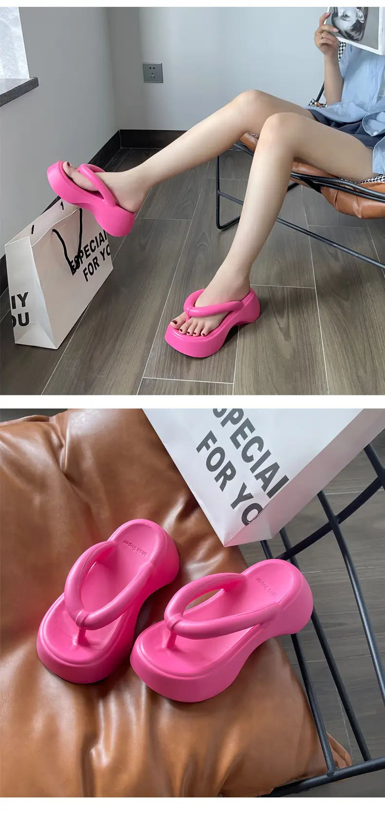 Women's Black EVA Flip Flops with Thick Sole — feature 11