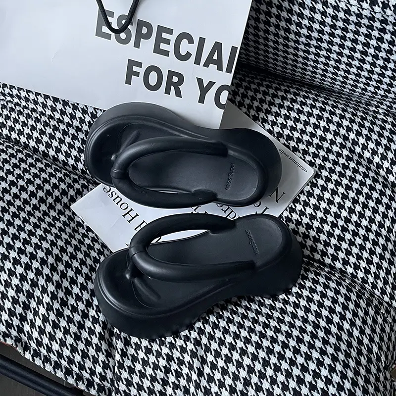Women's Black EVA Flip Flops with Thick Sole