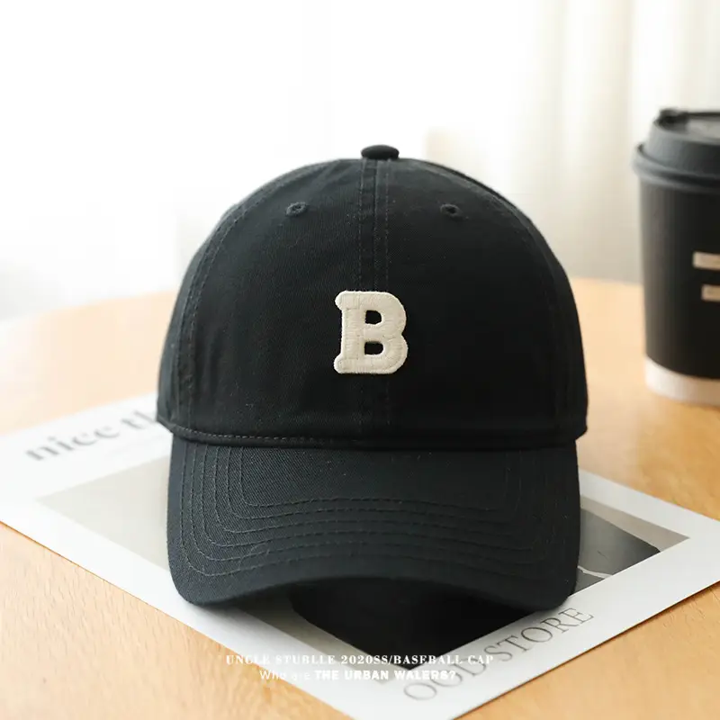 Stubble Baseball Cap Black Wide Brim Cotton — feature 19
