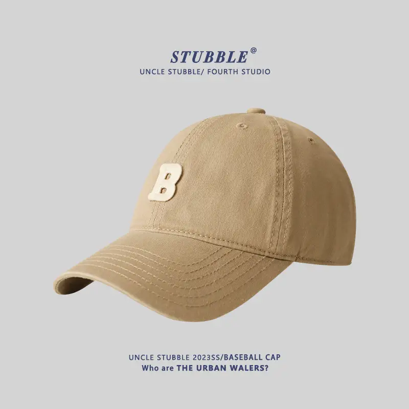 Stubble Baseball Cap Black Wide Brim Cotton