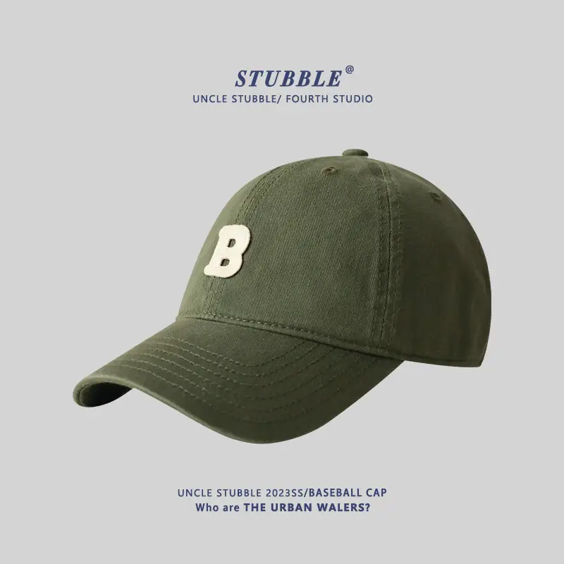 Stubble Baseball Cap Black Wide Brim Cotton