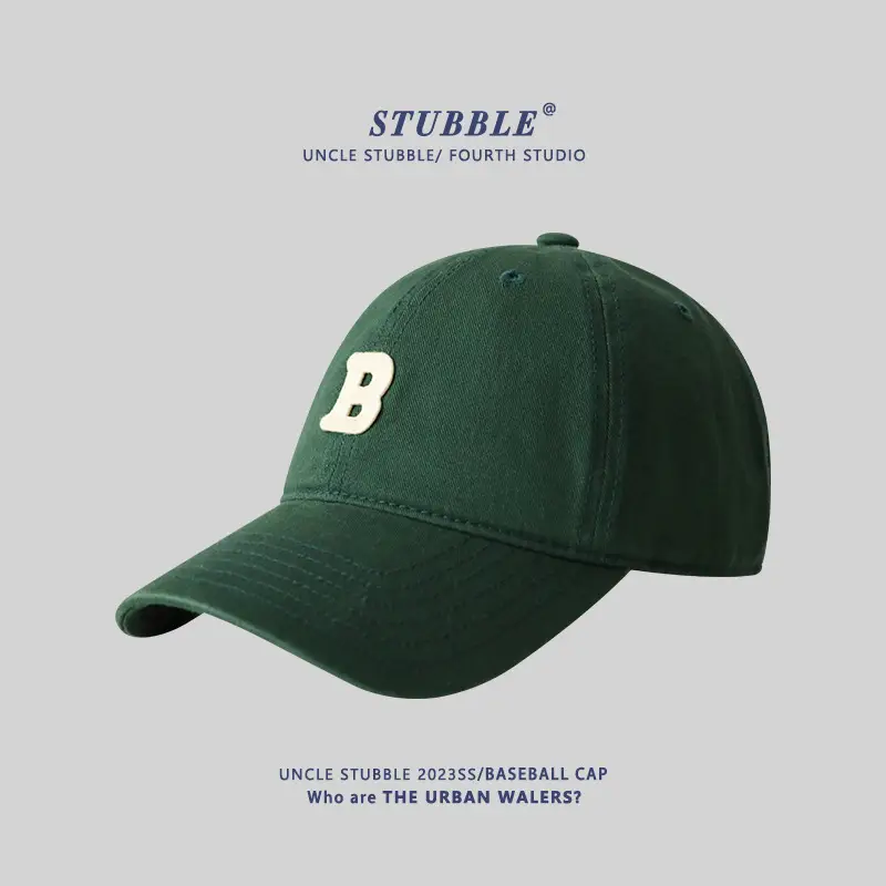 Stubble Baseball Cap Black Wide Brim Cotton