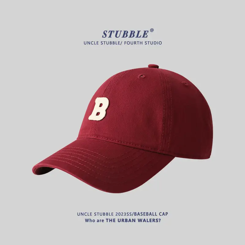 Stubble Baseball Cap Black Wide Brim Cotton