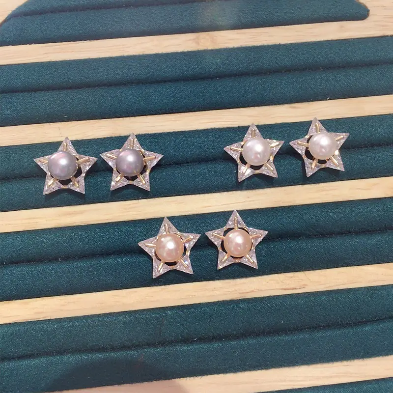 5-Star Pearl Earrings 18K Gold Zircon Wholesale - Image 8