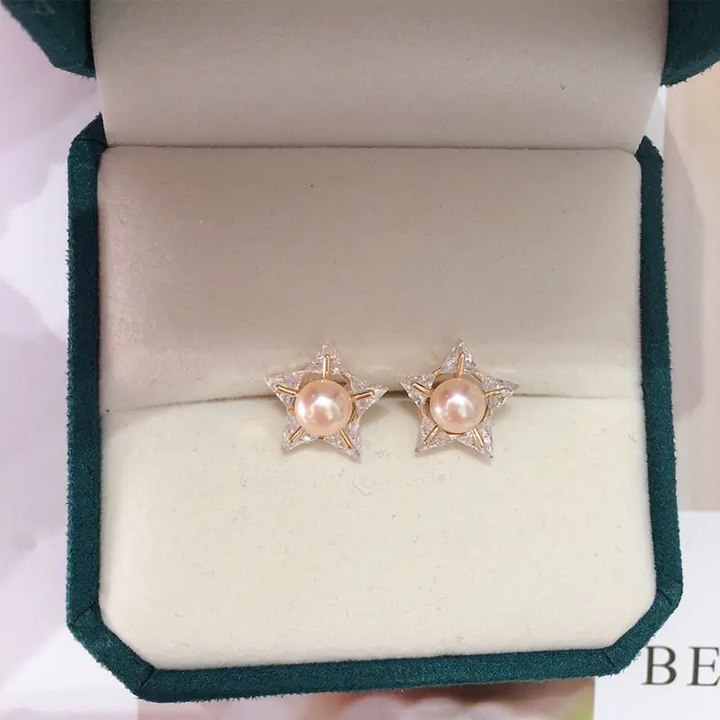 5-Star Pearl Earrings 18K Gold Zircon Wholesale - Image 2