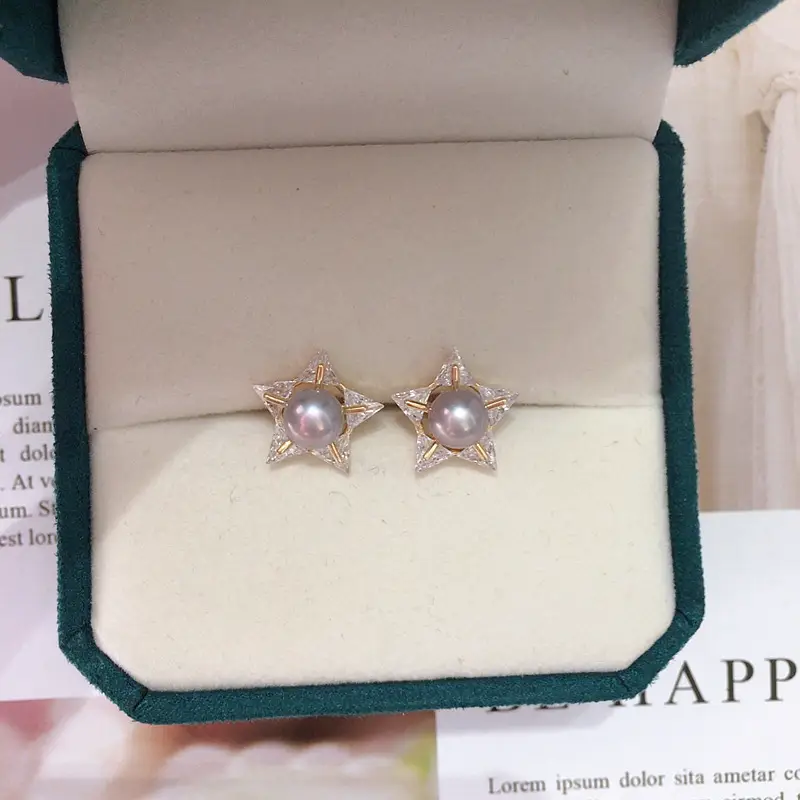 5-Star Pearl Earrings 18K Gold Zircon Wholesale - Image 3