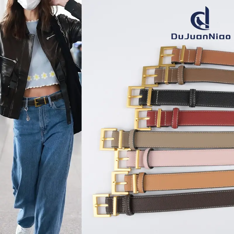 Women's Genuine Leather Belt Mustard with Buckle - Image 17