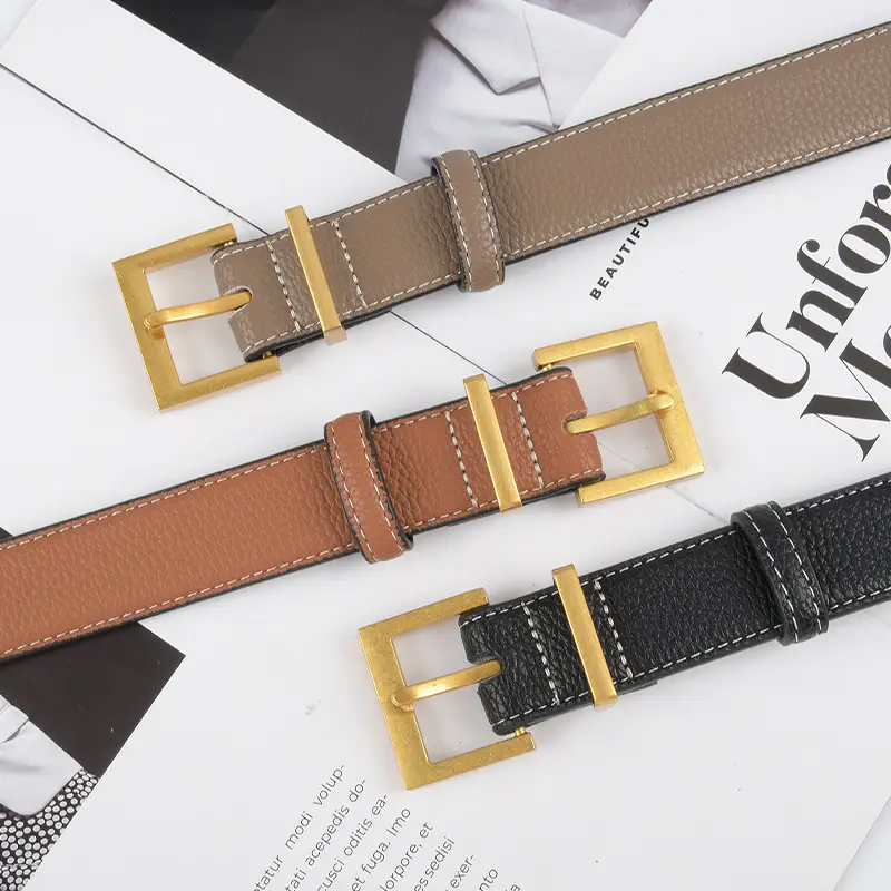 Women's Genuine Leather Belt Mustard with Buckle - Image 18