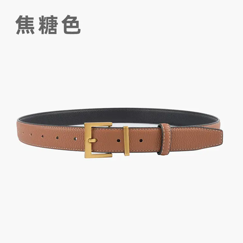 Women's Genuine Leather Belt Mustard with Buckle - Image 14