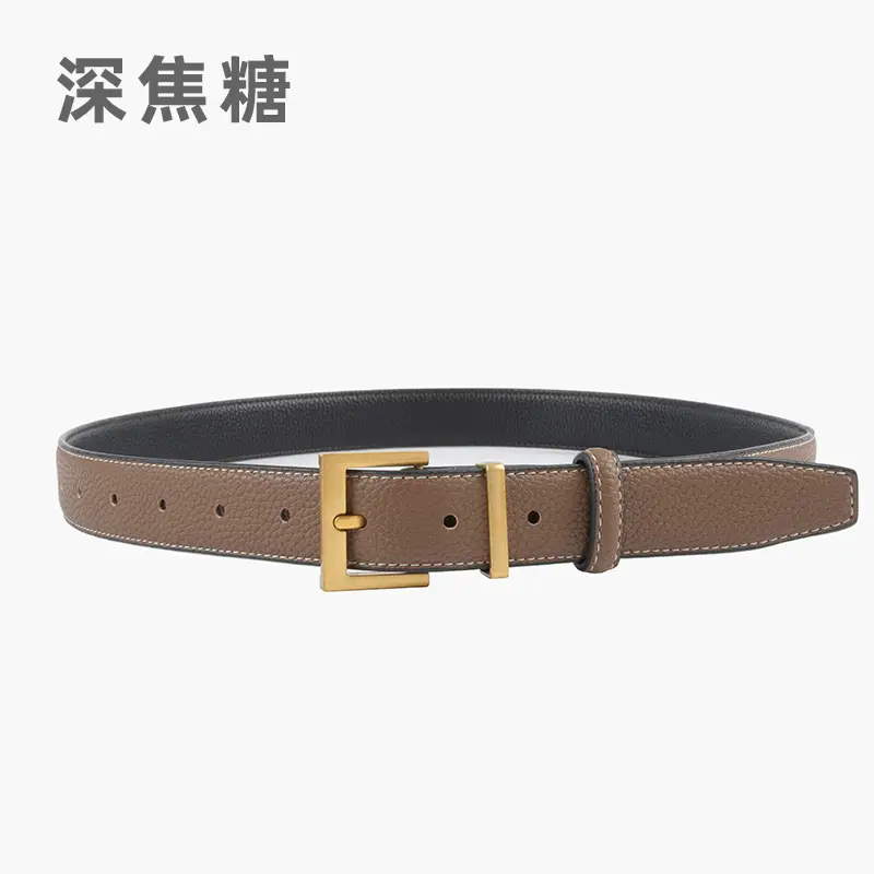 Women's Genuine Leather Belt Mustard with Buckle - Image 16