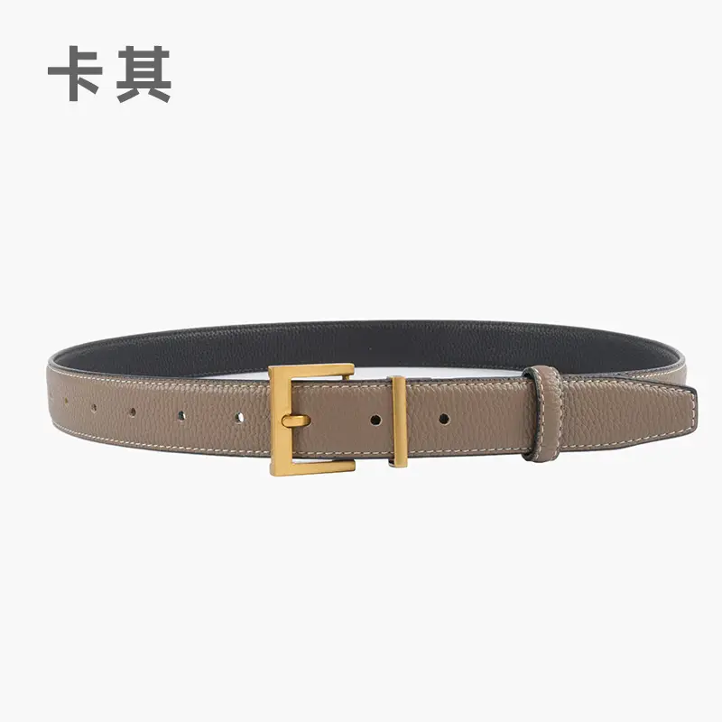 Women's Genuine Leather Belt Mustard with Buckle - Image 3