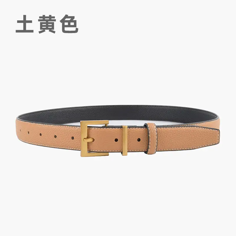 Women's Genuine Leather Belt Mustard with Buckle - Image 8