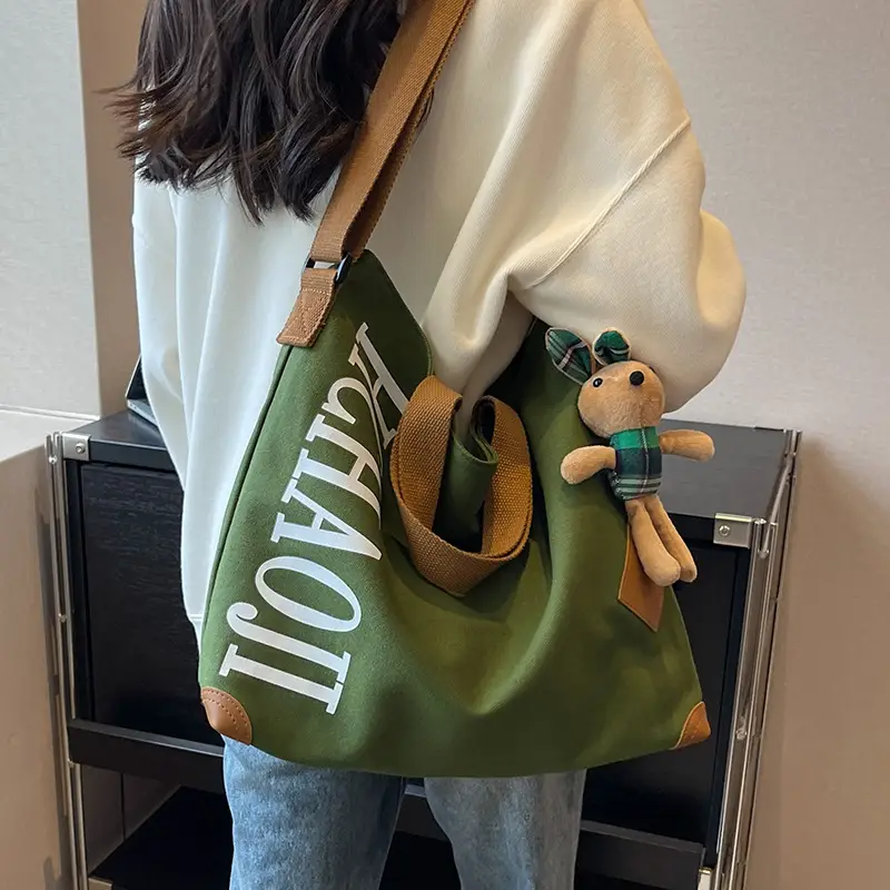 Green Canvas Shoulder Bag Women Large Capacity 2023 - Image 10