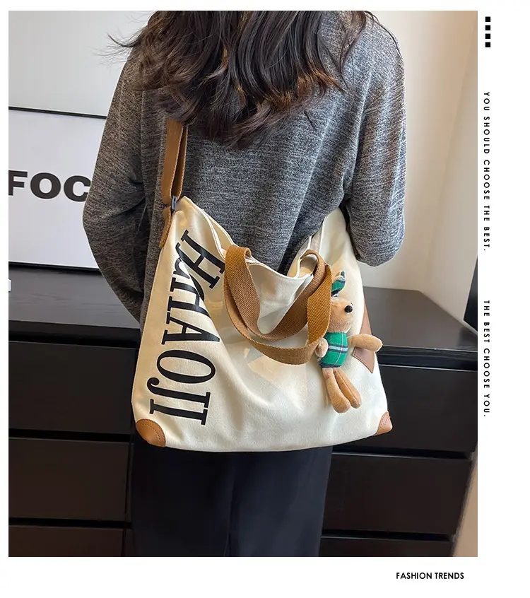 Green Canvas Shoulder Bag Women Large Capacity 2023 — feature 1