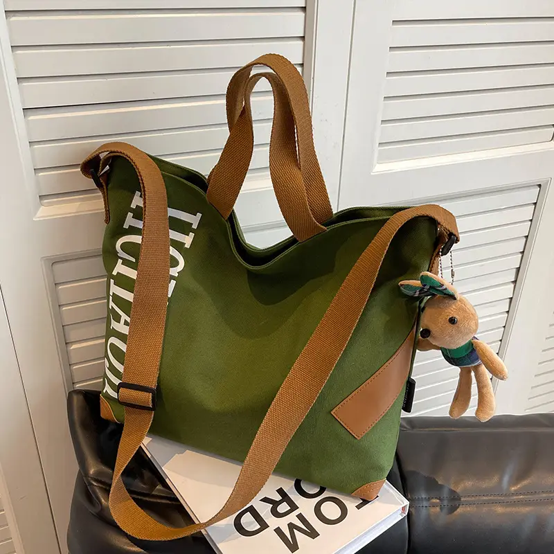 Green Canvas Shoulder Bag Women Large Capacity 2023 - Image 4
