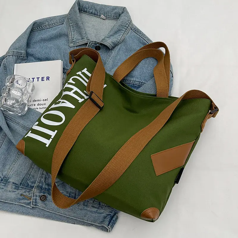 Green Canvas Shoulder Bag Women Large Capacity 2023 - Image 8