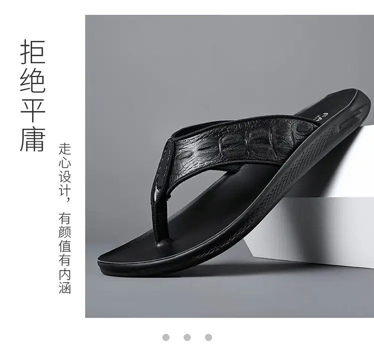 Men's Black Genuine Leather Flip Flops Vietnam Beach — feature 13