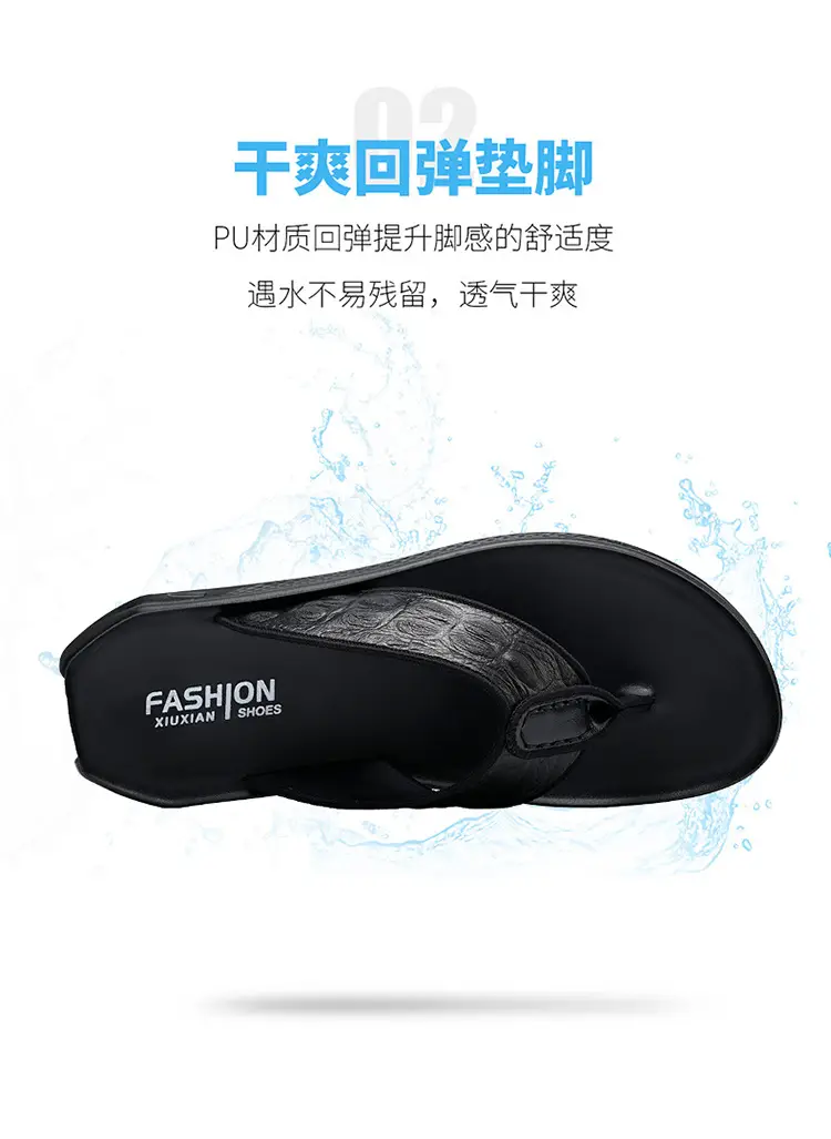 Men's Black Genuine Leather Flip Flops Vietnam Beach — feature 6