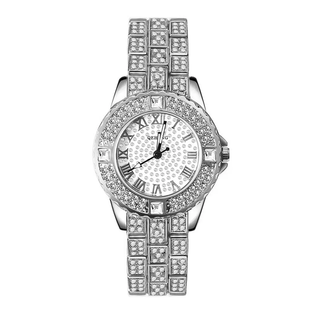Gold Full Diamond Women's Quartz Watch & Bracelet Set - Image 7