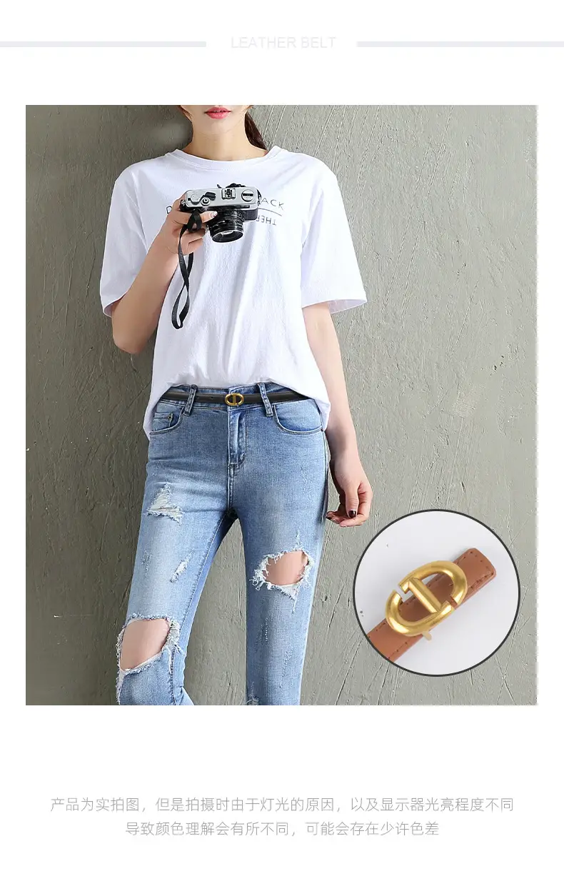 New Leather Ladies Belt with Gold Logo β feature 2