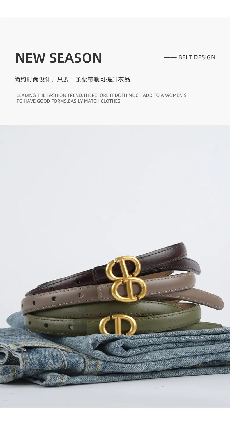 New Leather Ladies Belt with Gold Logo β feature 5