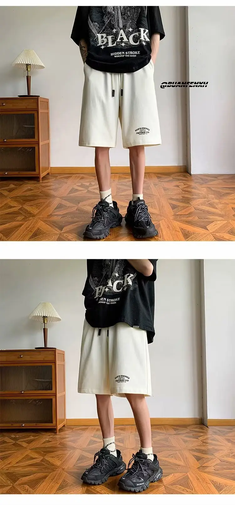 Japanese Style Five Point Shorts for Men Solid Color Loose Fit — feature 10