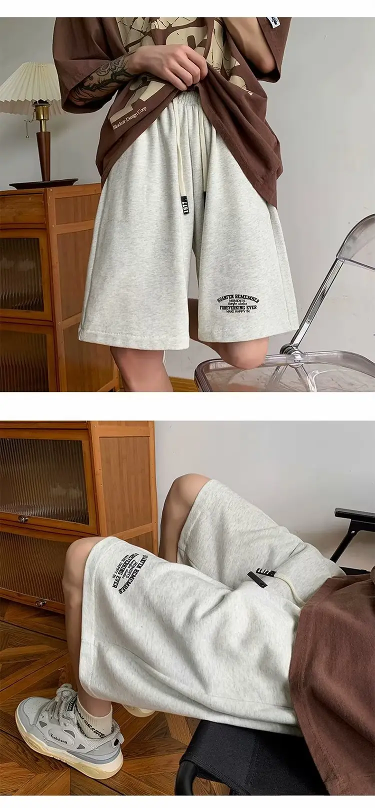 Japanese Style Five Point Shorts for Men Solid Color Loose Fit — feature 11