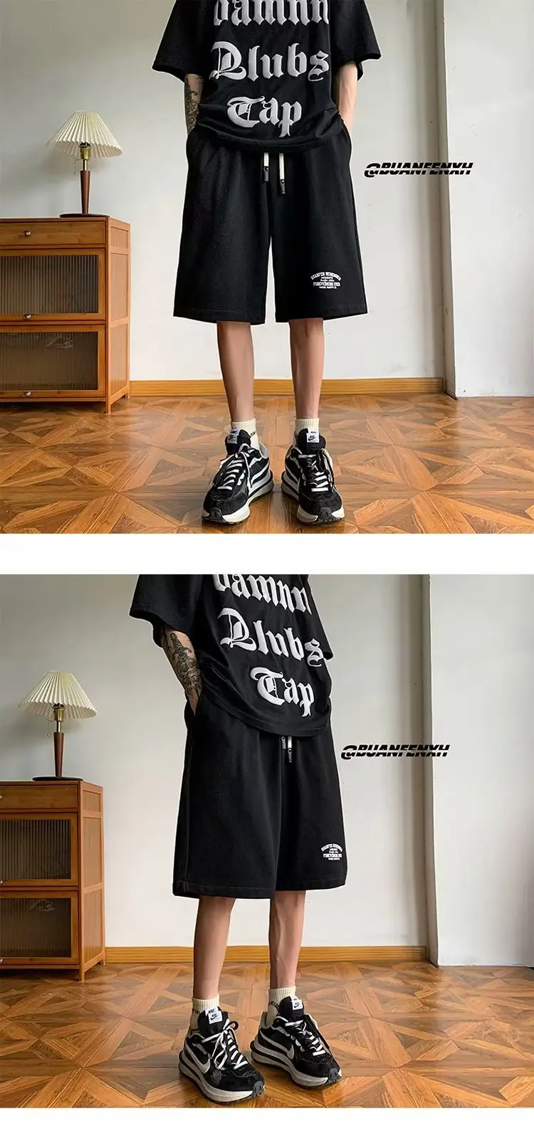 Japanese Style Five Point Shorts for Men Solid Color Loose Fit — feature 5