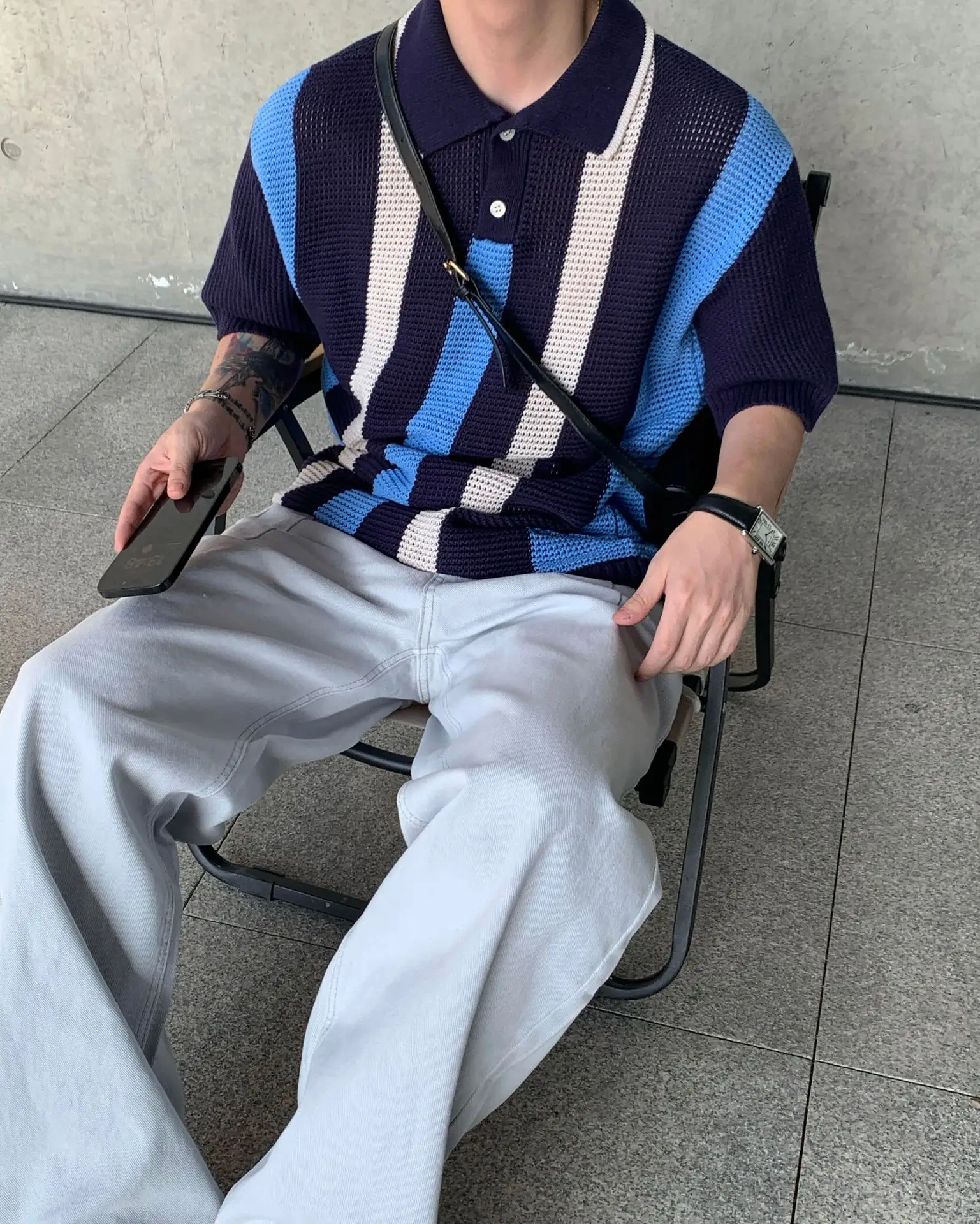 Breathable Knitted Polo Shirt with Color-block Stripe Design — feature 10