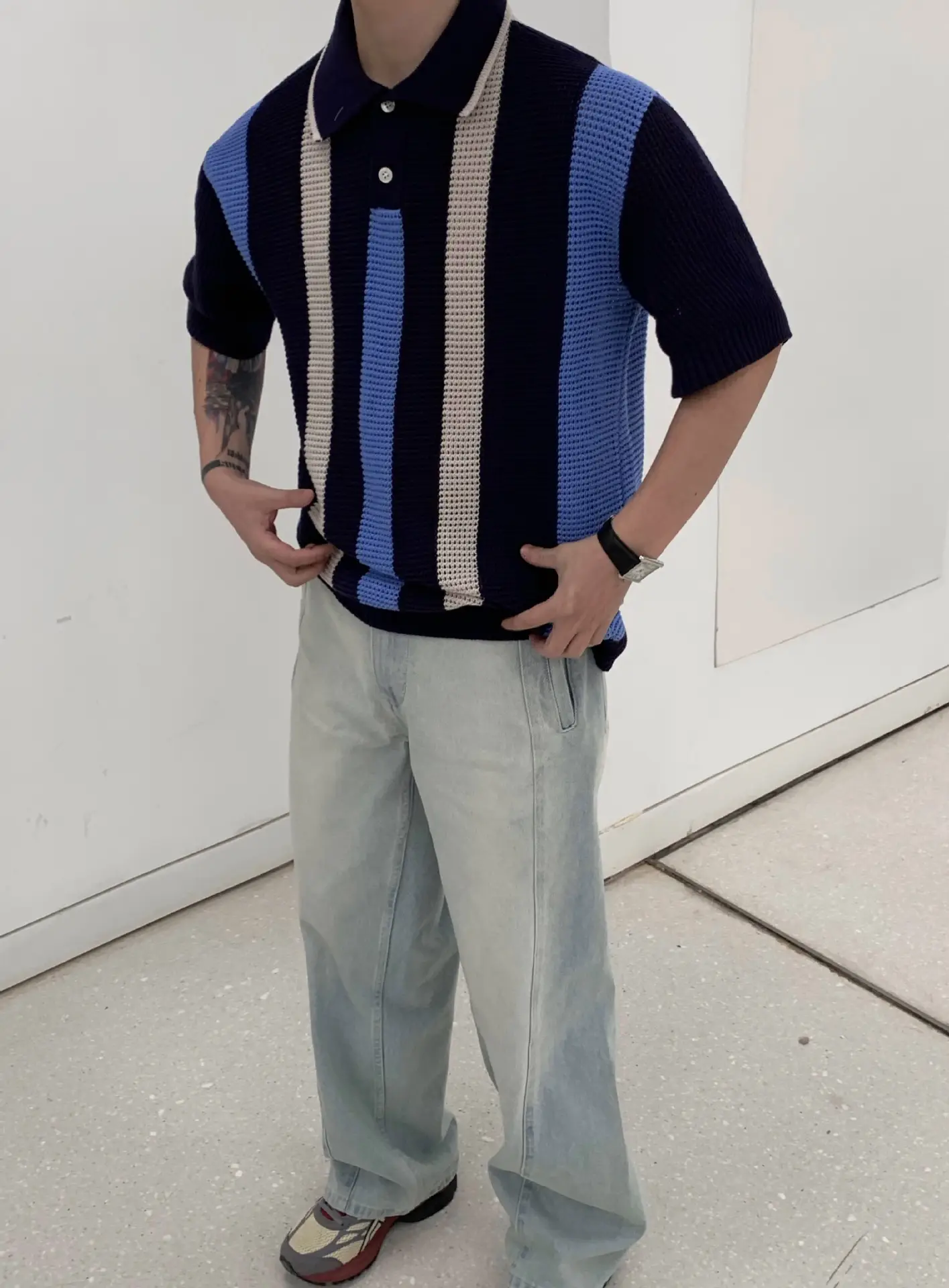 Breathable Knitted Polo Shirt with Color-block Stripe Design — feature 5