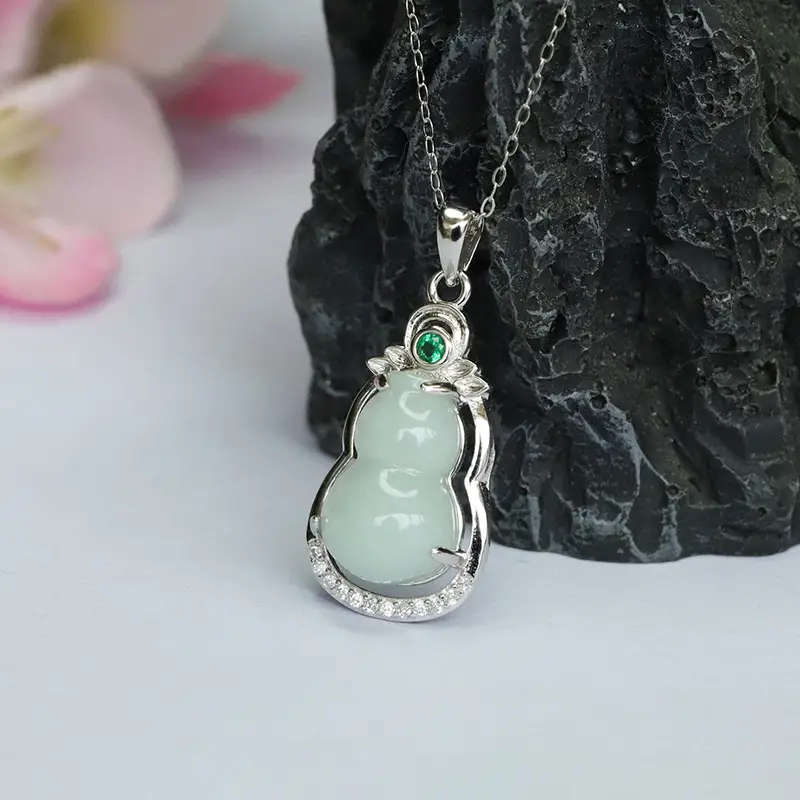 Guan Yu Pendant S925 Silver Natural Jade Gourd Necklace - Image 3