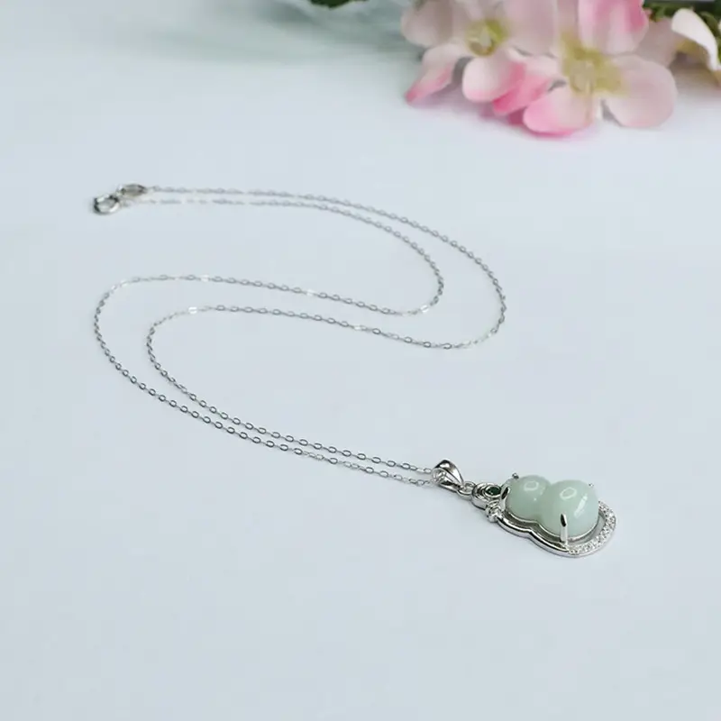 Guan Yu Pendant S925 Silver Natural Jade Gourd Necklace — feature 11