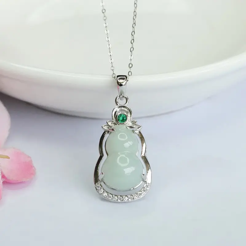 Guan Yu Pendant S925 Silver Natural Jade Gourd Necklace — feature 7
